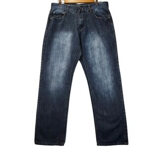 Beverly Hills Polo Club Mens Dark Wash Distressed Denim Jeans Straight Fit